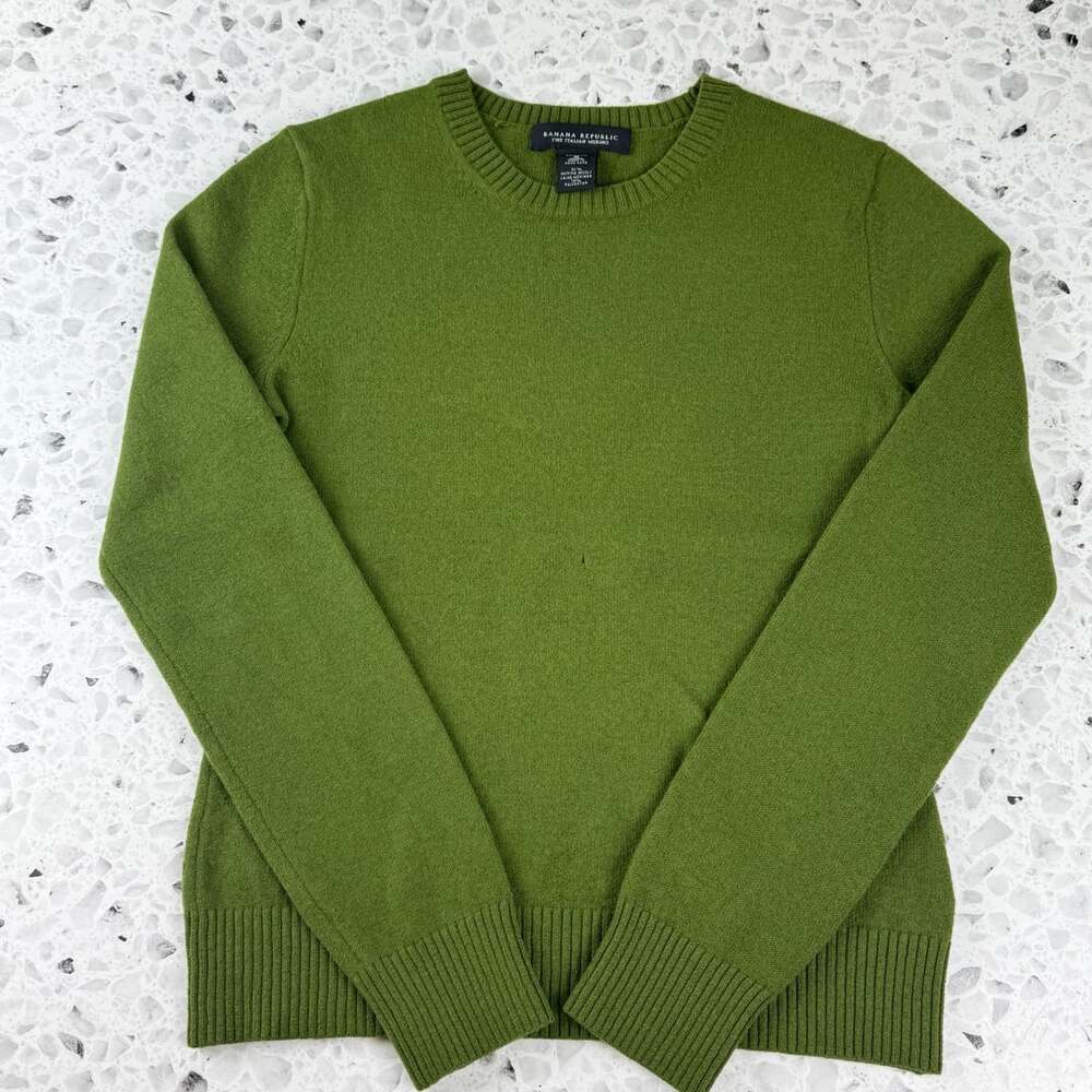 Banana Republic Fine Italian Merino wool poly Crewneck Sweater Green Sz Xs
